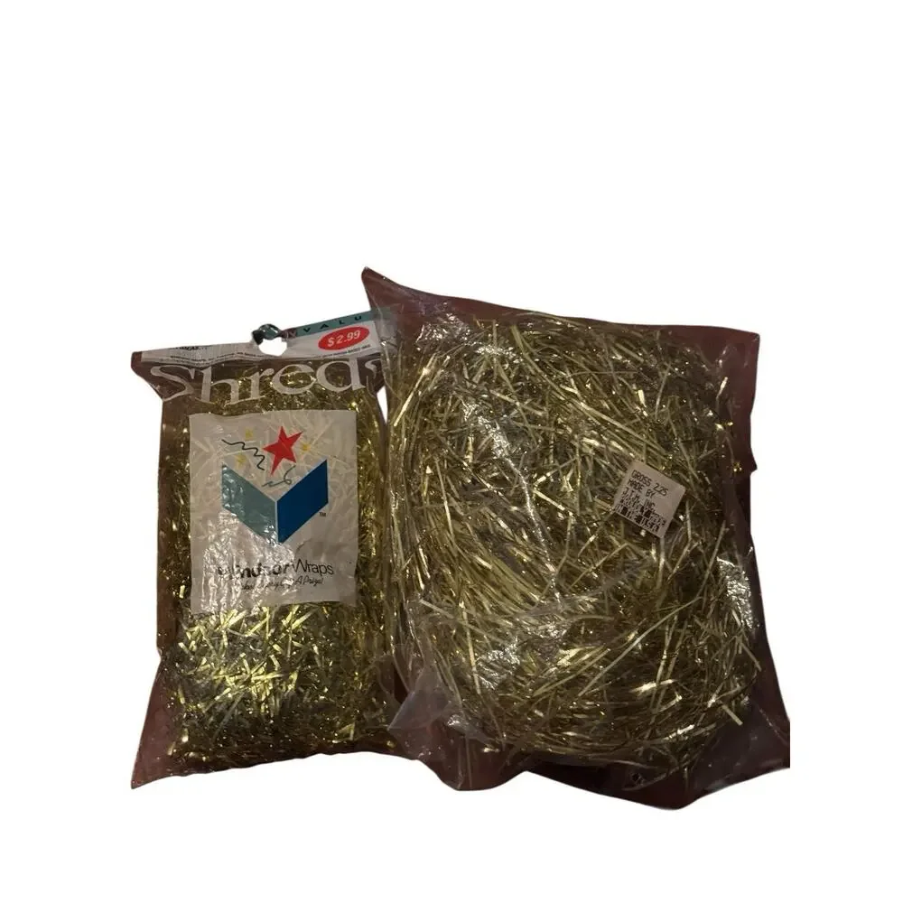 VTG Windsor Wraps Gold Gift Shred Foil Tinsel Wrap Packaging NOS USA Retro Decor